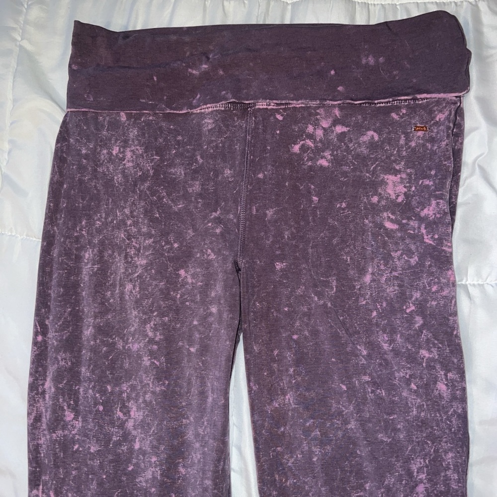 Purple ‘acid-washed’ fold over yoga pants.
